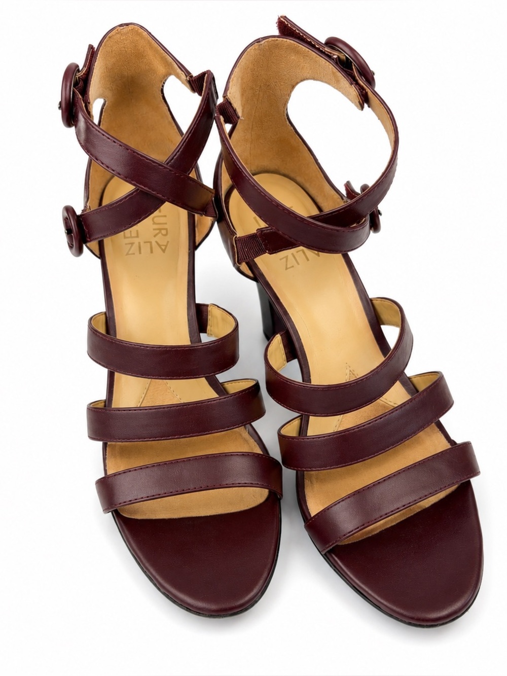 Naturalizer Wine Multi-Strap Block Heel Sandals
